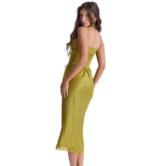 House of CB Salma Satin Slip Dress in Chartreuse - Picture 3 of 5